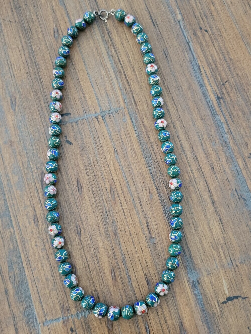 Vintage Green Cloisonne Beaded Necklace - Picture 6 of 7